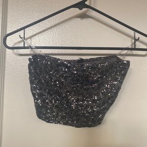 Sequin leopard print tube top